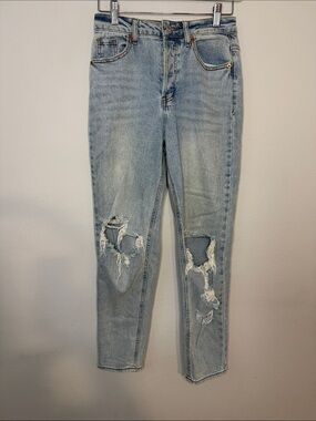 S.O.N.G. Classic Mom Jeans Distressed Light Wash High Rise - Size 0/24  [PH0734]
